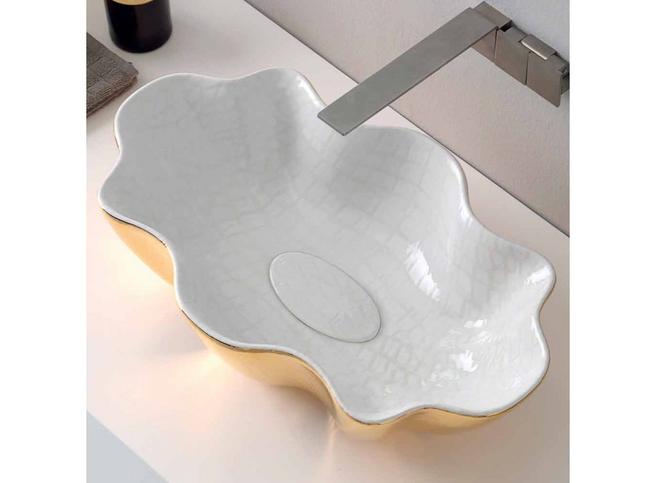 Lavabo de cerámica de diseño moderno hecho en cubo de Italia. viadurini