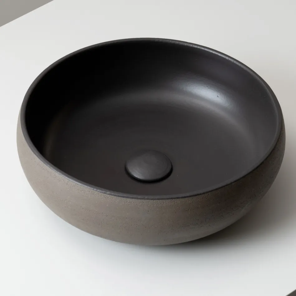 Lavabo de encimera de arcilla Raku clara u oscura torneada a mano - Prisma viadurini