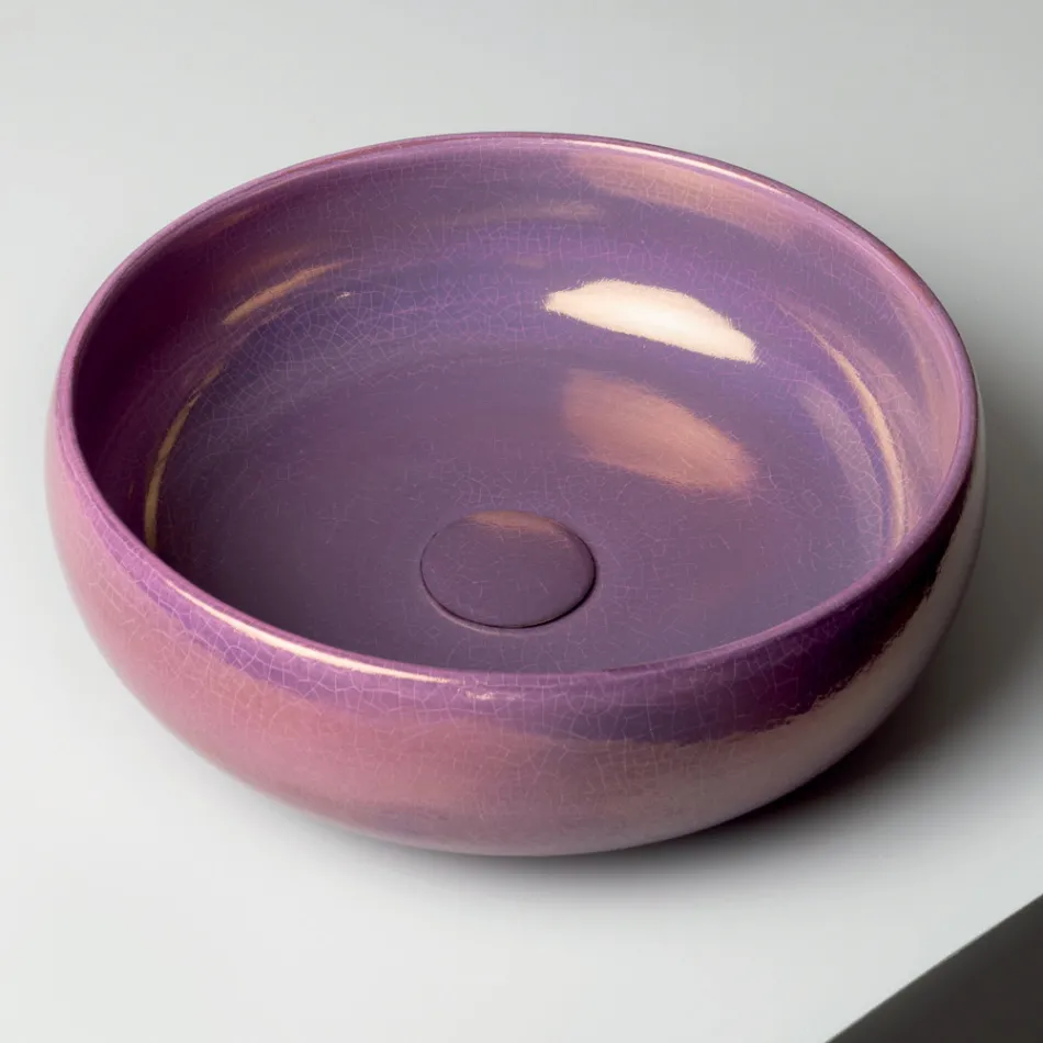 Lavabo de encimera de arcilla Raku con brillo craquelado metálico - Prisma viadurini