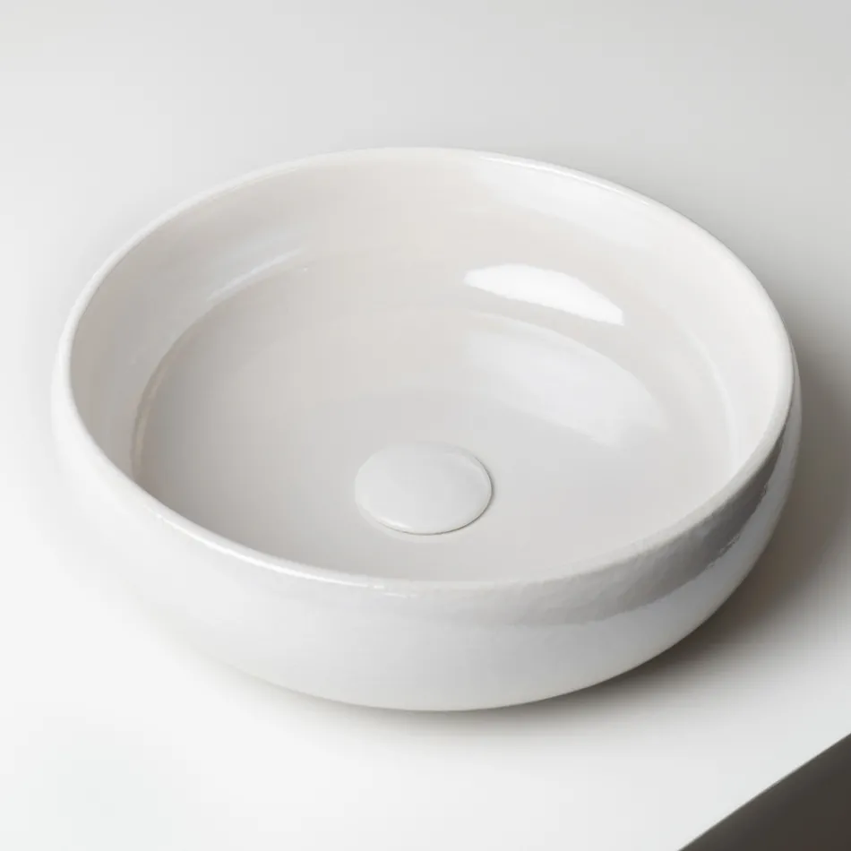 Lavabo de encimera de arcilla Raku con brillo craquelado metálico - Prisma viadurini