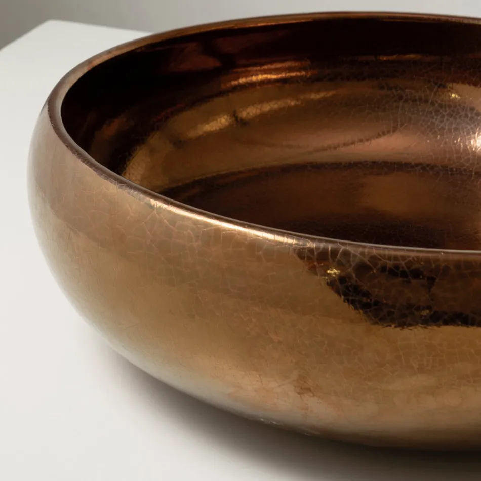 Lavabo de encimera de arcilla raku metálica torneada a mano - Prisma viadurini