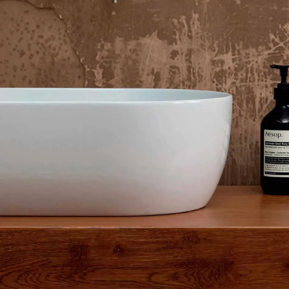 Lavabo sobre encimera en color blanco o color Star 55x35 fabricado en Italia cerámica viadurini