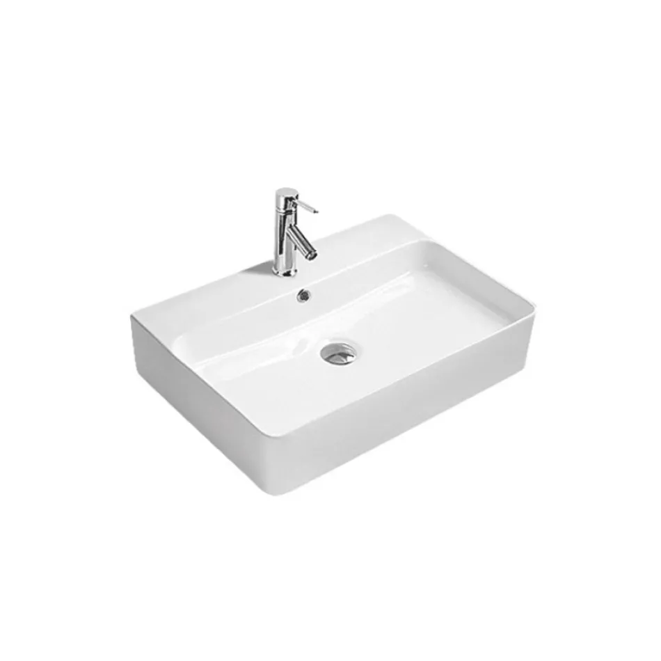 Fregadero de cerámica para encimera con orificio para grifo de diseño moderno - Papavero viadurini
