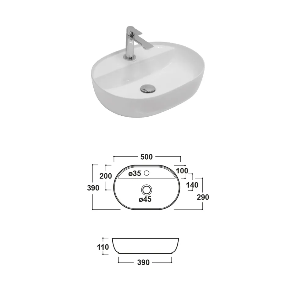 Fregadero de cerámica para encimera con orificio para grifo de diseño moderno - Papavero viadurini