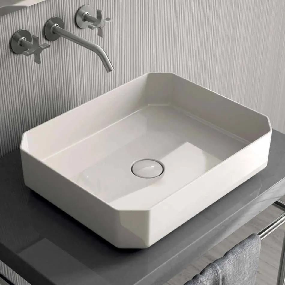 Lavabo de encimera de cerámica moderno hecho en Italia, Zulimo viadurini