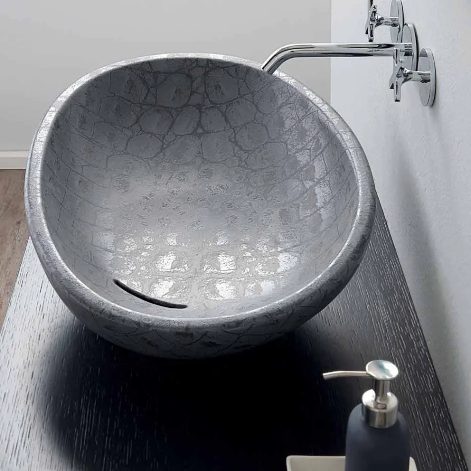 Lavabo sobre encimera de cerámica de coco gris estampado hecho en Italia Glossy viadurini