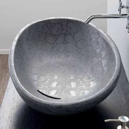 Lavabo sobre encimera de cerámica de coco gris estampado hecho en Italia Glossy viadurini
