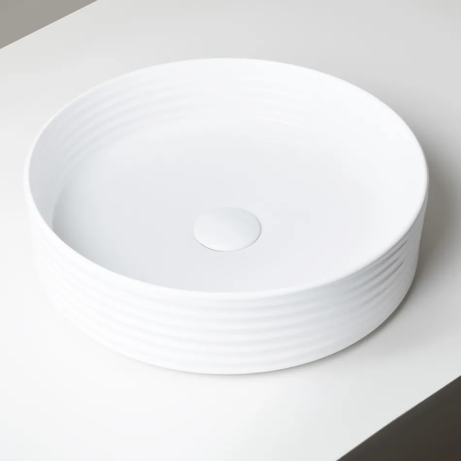 Fregadero de encimera en gres porcelánico plateado o blanco - Vibración viadurini