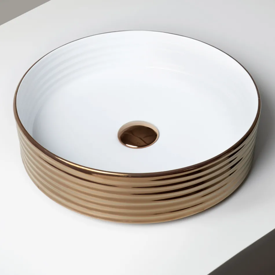 Lavabo sobre encimera de gres porcelánico ondulado fabricado en Italia - Vibrazione viadurini