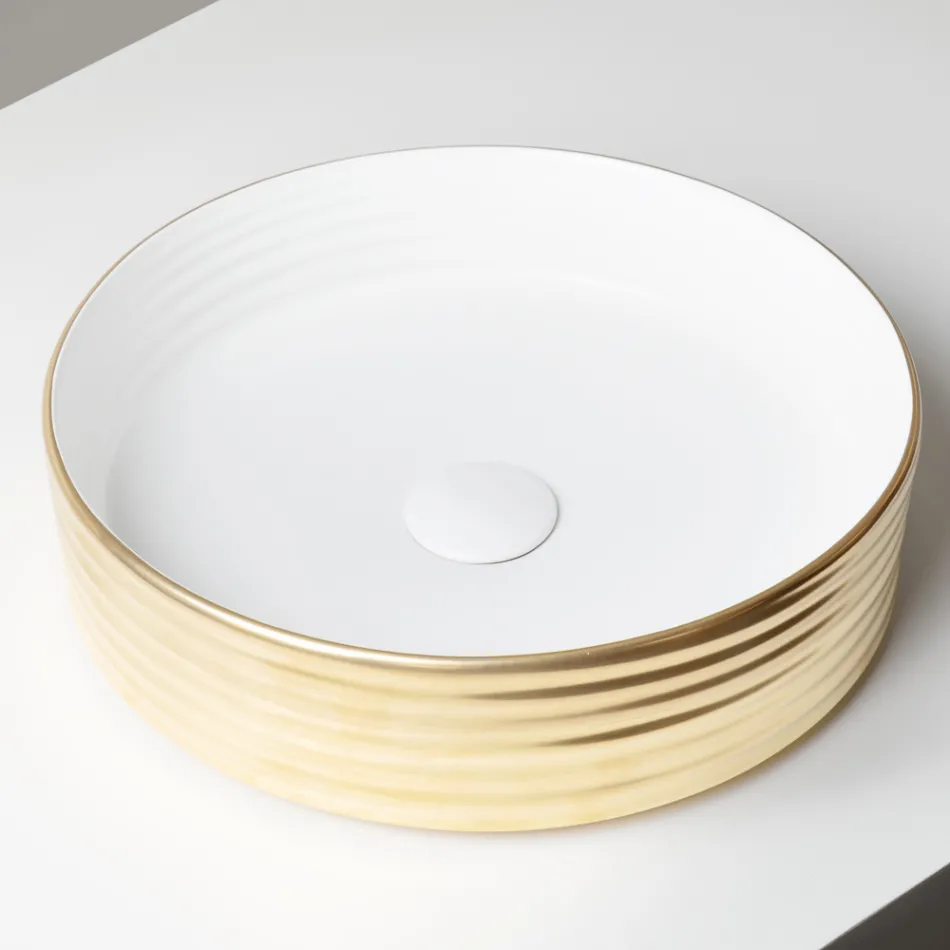 Lavabo sobre encimera de gres porcelánico ondulado fabricado en Italia - Vibrazione viadurini