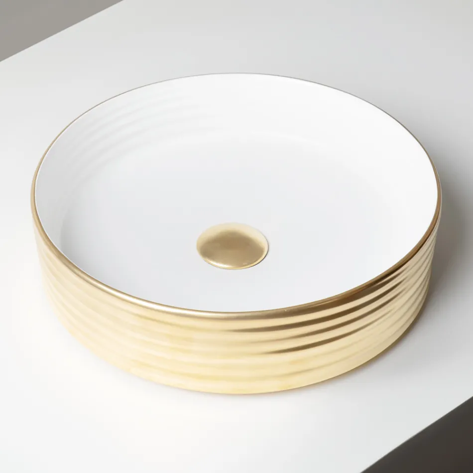 Lavabo sobre encimera de gres porcelánico ondulado fabricado en Italia - Vibrazione viadurini