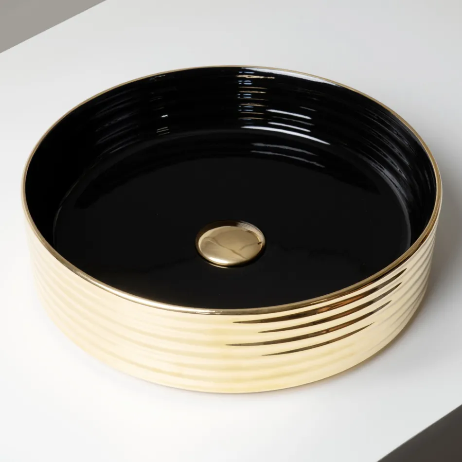 Lavabo sobre encimera de gres porcelánico ondulado fabricado en Italia - Vibrazione viadurini