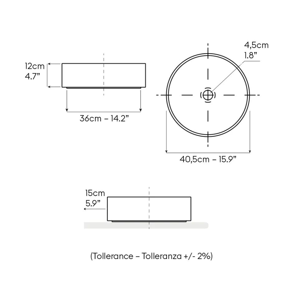 Lavabo de encimera de gres porcelánico torneado a mano Halo, fabricado en Italia viadurini