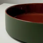 Lavabo de encimera de gres porcelánico torneado a mano Halo, fabricado en Italia viadurini