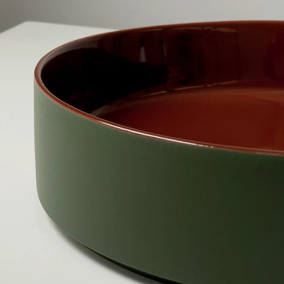 Lavabo de encimera de gres porcelánico torneado a mano Halo, fabricado en Italia viadurini