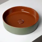 Lavabo de encimera de gres porcelánico torneado a mano Halo, fabricado en Italia viadurini