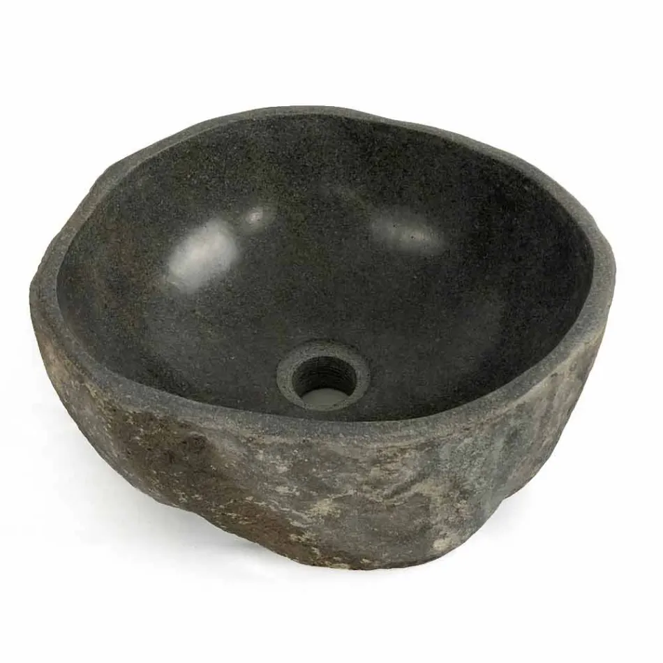 Lavabo sobre encimera en piedra natural de río Agra viadurini