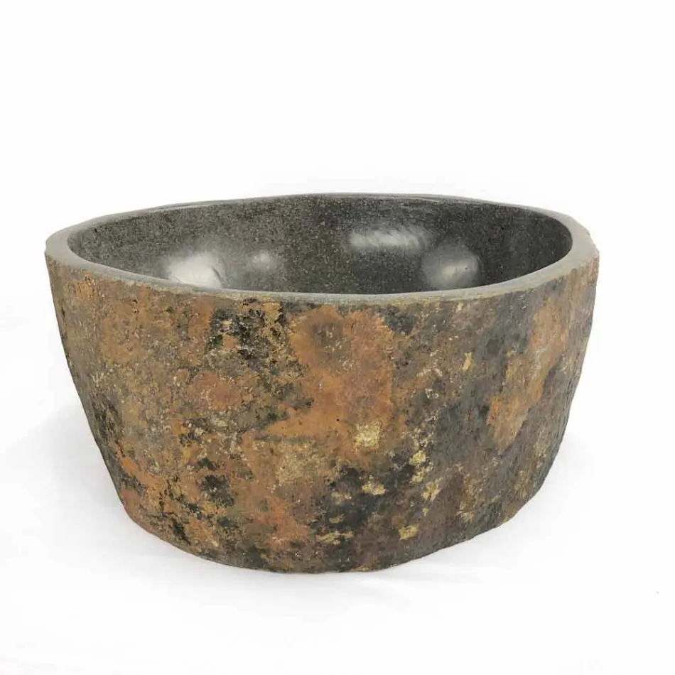 Lavabo sobre encimera en piedra natural de río Agra viadurini