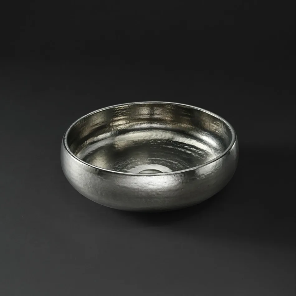 Lavabo sobre encimera en Arcilla Raku Acabado Platino Made in Italy - Ribano viadurini