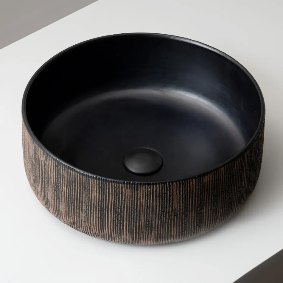 Lavabo de encimera Balance de tierra roja natural decapado a mano viadurini