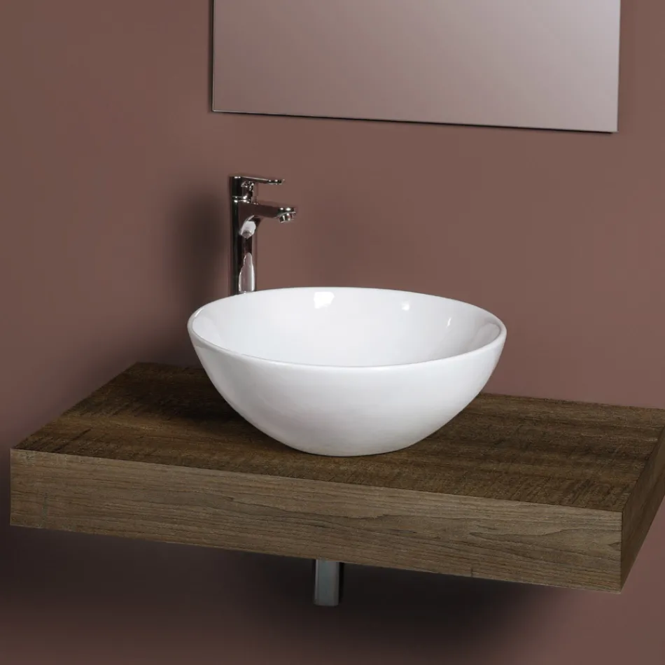 Lavabo ovalado inclinado de cerámica para encimera con diseño moderno - Papavero viadurini