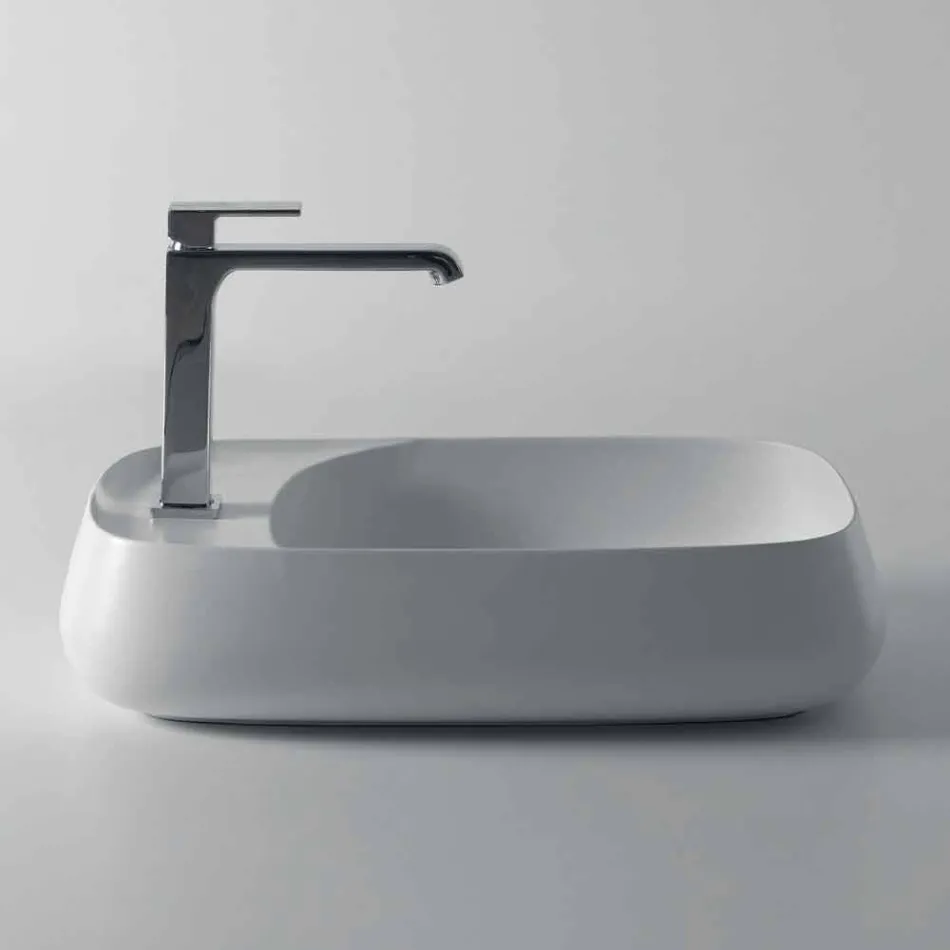 Lavabo sobre encimera de cerámica moderno L 60 cm hecho en Italia, Gaiola viadurini
