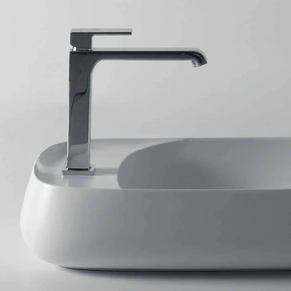 Lavabo sobre encimera de cerámica moderno L 60 cm hecho en Italia, Gaiola viadurini