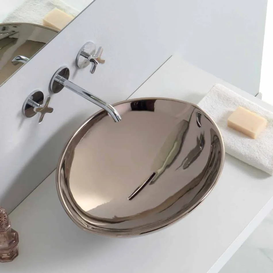 Lavabo sobre encimera de cerámica moderno hecho en Italia. viadurini