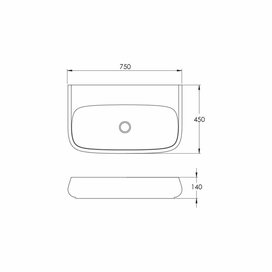 Lavabo sobre encimera o de cerámica de pared L 75cm hecho en Italia, Gais viadurini