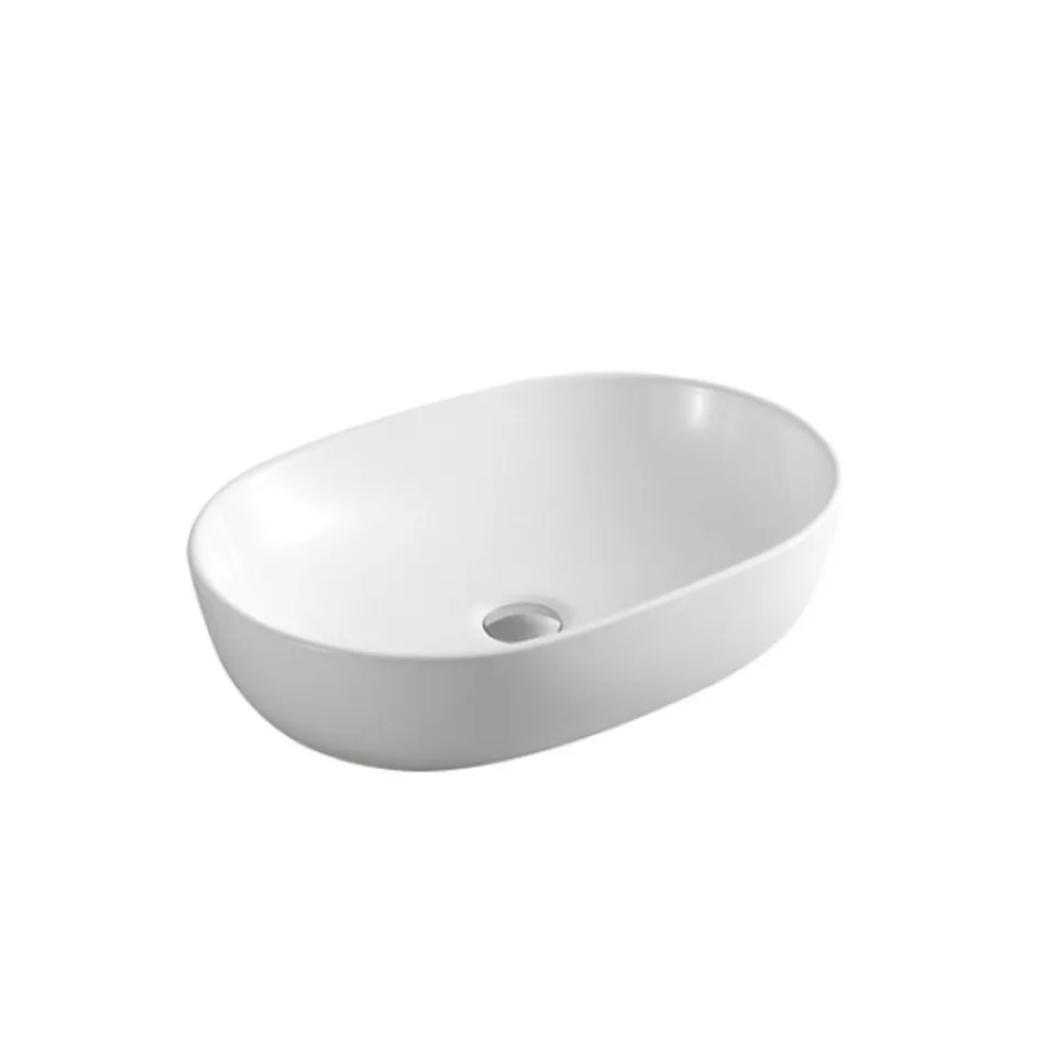 Lavabo ovalado de encimera en cerámica blanca con diseño moderno - Papavero viadurini