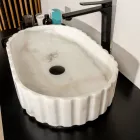 Lavabo sobre encimera ovalado para baño fabricado en mármol blanco - Cunzite viadurini