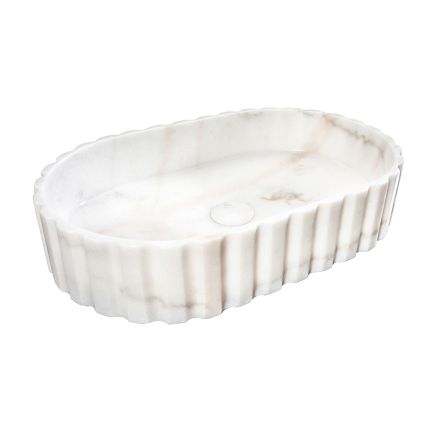 Lavabo sobre encimera ovalado para baño fabricado en mármol blanco - Cunzite viadurini