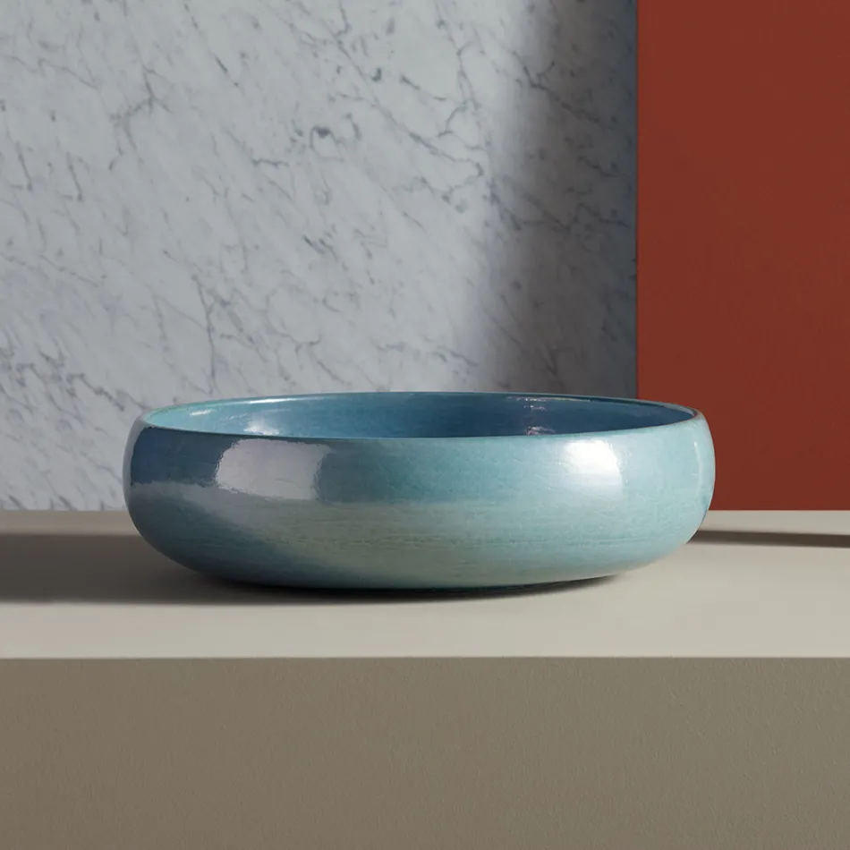 Lavabo de baño sobre encimera de arcilla refractaria Made in Italy - Tallone viadurini