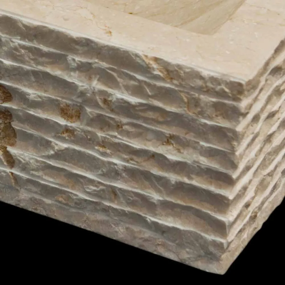 Lavabo de una sola pieza de piedra natural blanco hidráulico viadurini