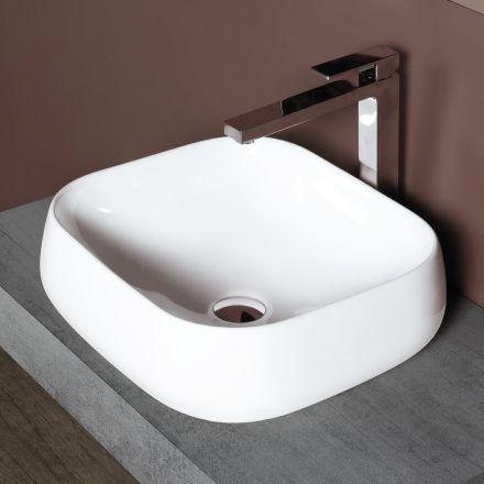 Lavabo cuadrado de cerámica blanca de diseño moderno para encimera - Papavero viadurini
