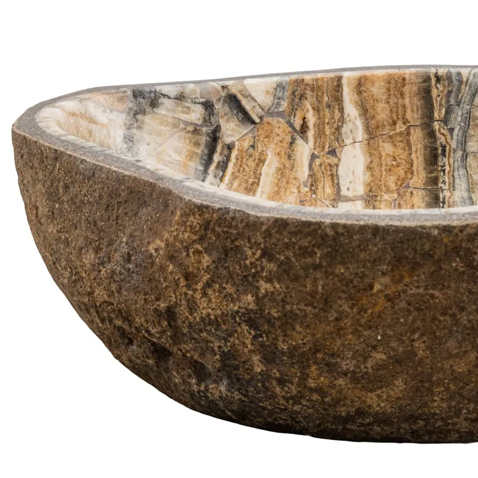 Lavabo sobre encimera realizado artesanalmente en piedra de rio, Palata viadurini