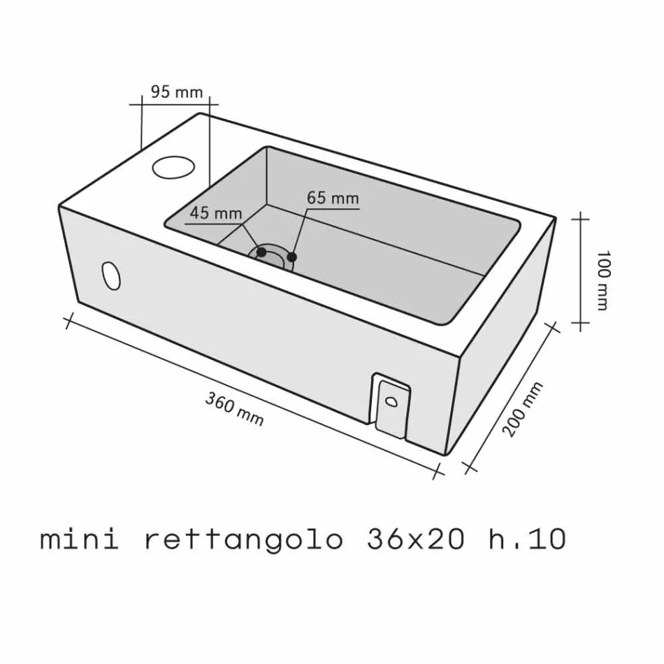 Apoyo encimera rectangular en Negro Basalto Beli viadurini