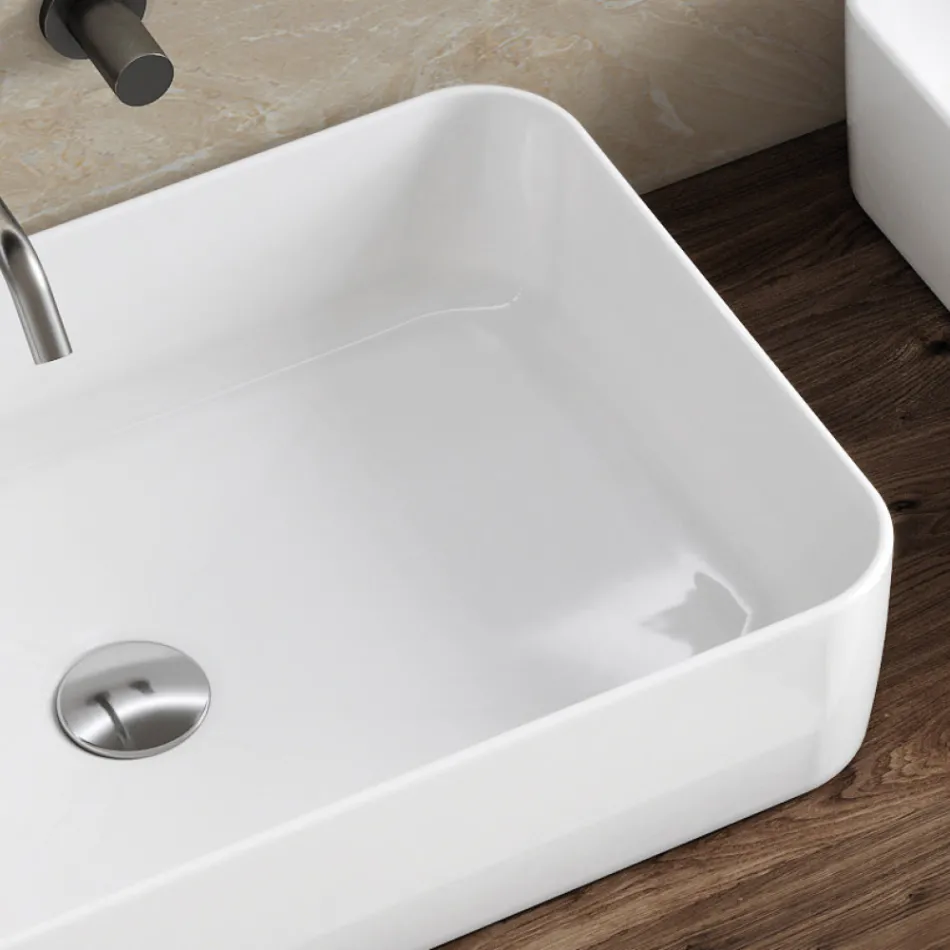 Lavabo rectangular de cerámica para encimera Aster con diseño moderno viadurini