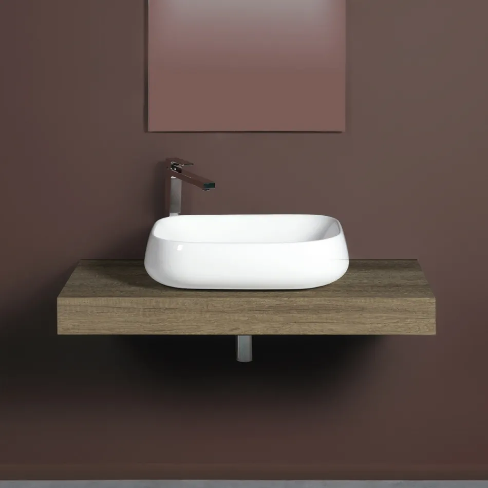 Lavabo rectangular de cerámica para encimera con diseño moderno - Papavero viadurini