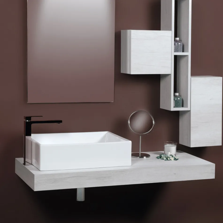 Lavabo rectangular de cerámica para encimera con diseño moderno - Papavero viadurini