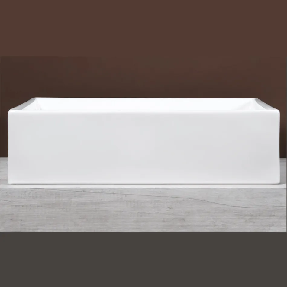 Lavabo rectangular de cerámica para encimera con diseño moderno - Papavero viadurini