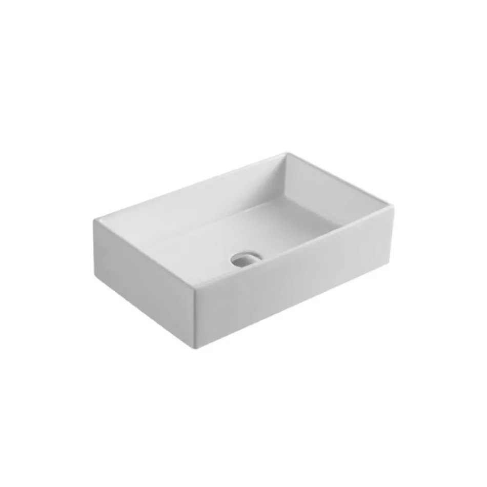 Lavabo rectangular de cerámica para encimera con diseño moderno - Papavero viadurini
