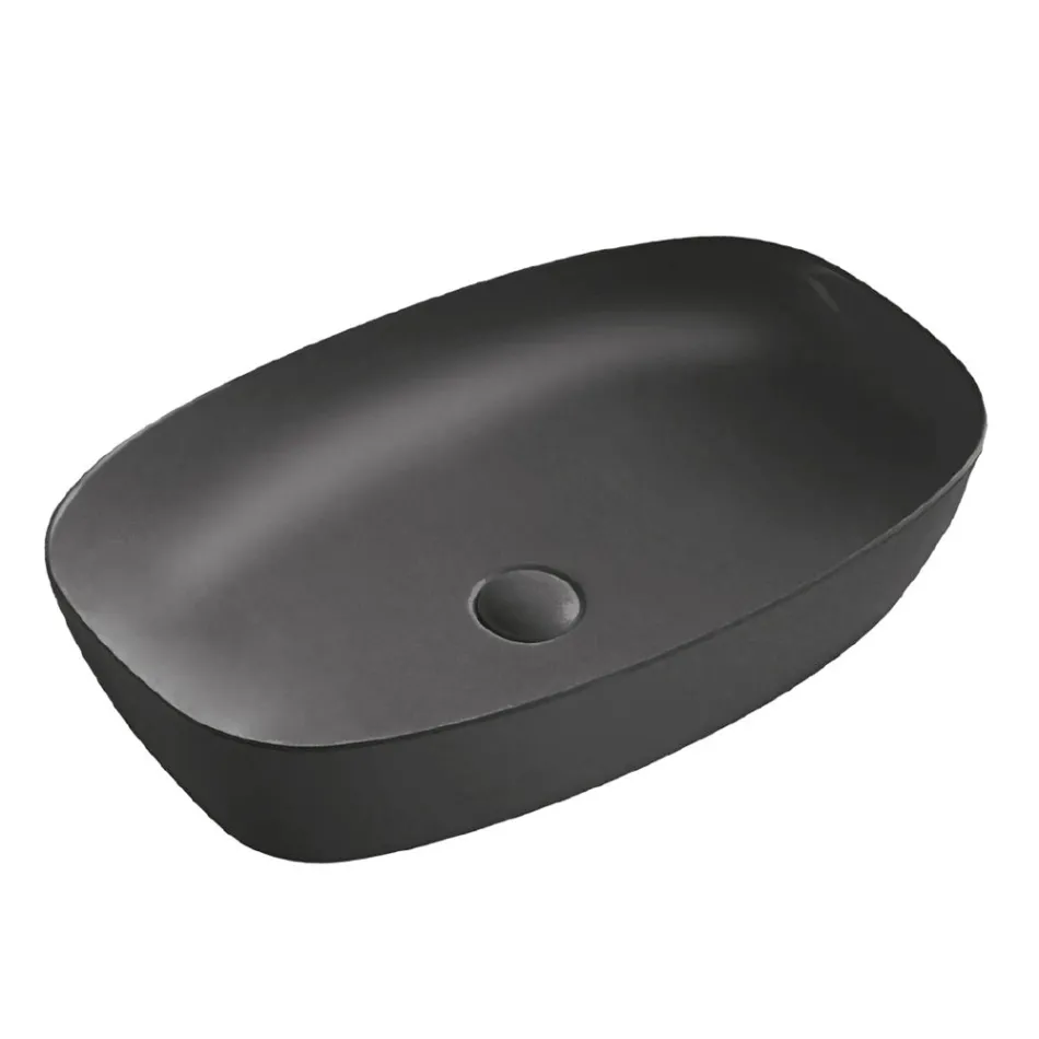 Lavabo rectangular de encimera Aster en cerámica negra mate y blanca. viadurini