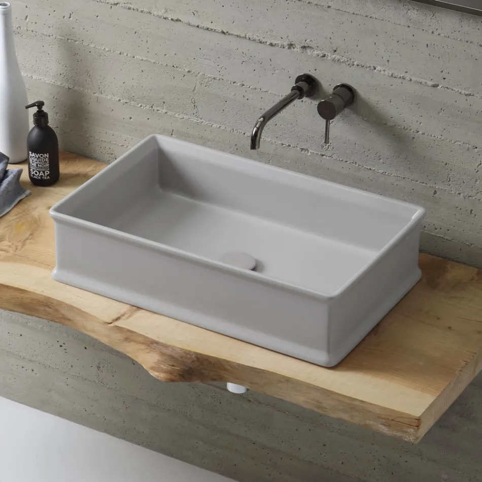 Lavabo sobre encimera rectangular de cerámica mate Made in Italy - Debora viadurini