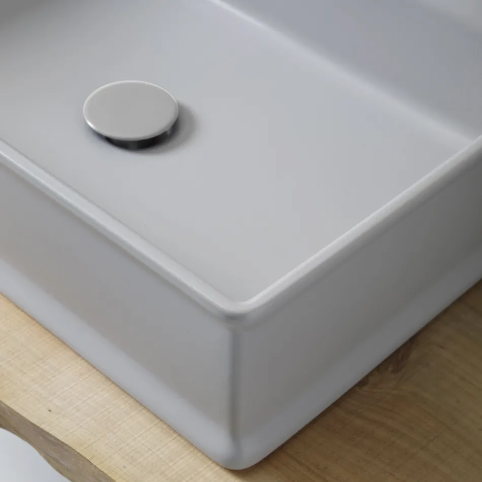 Lavabo sobre encimera rectangular de cerámica mate Made in Italy - Debora viadurini