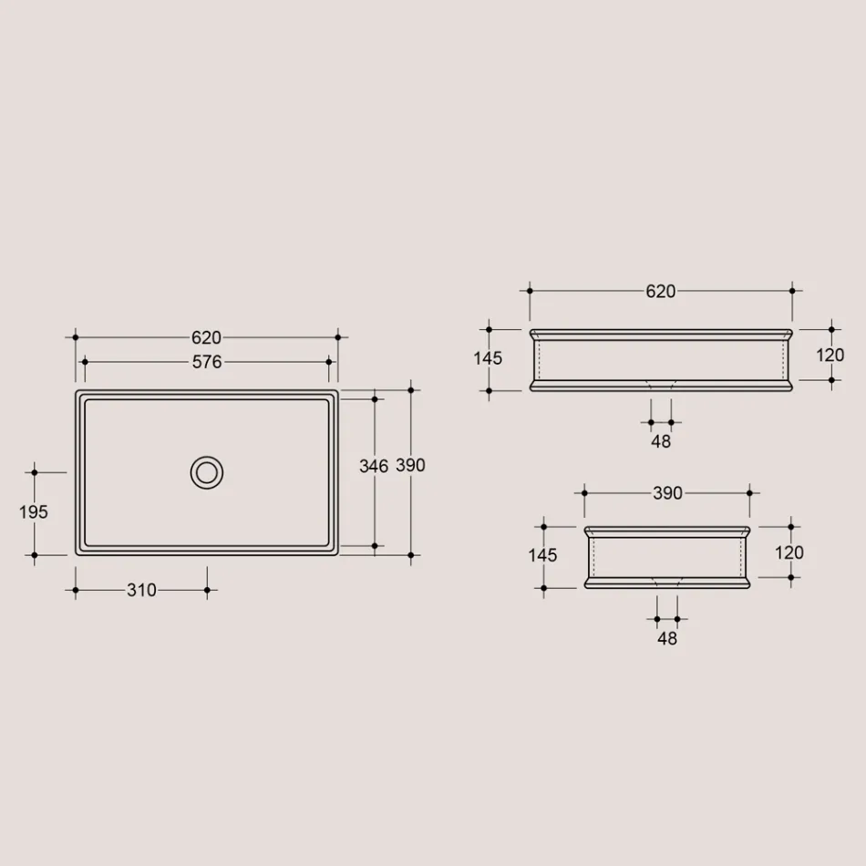 Lavabo sobre encimera rectangular de cerámica mate Made in Italy - Debora viadurini