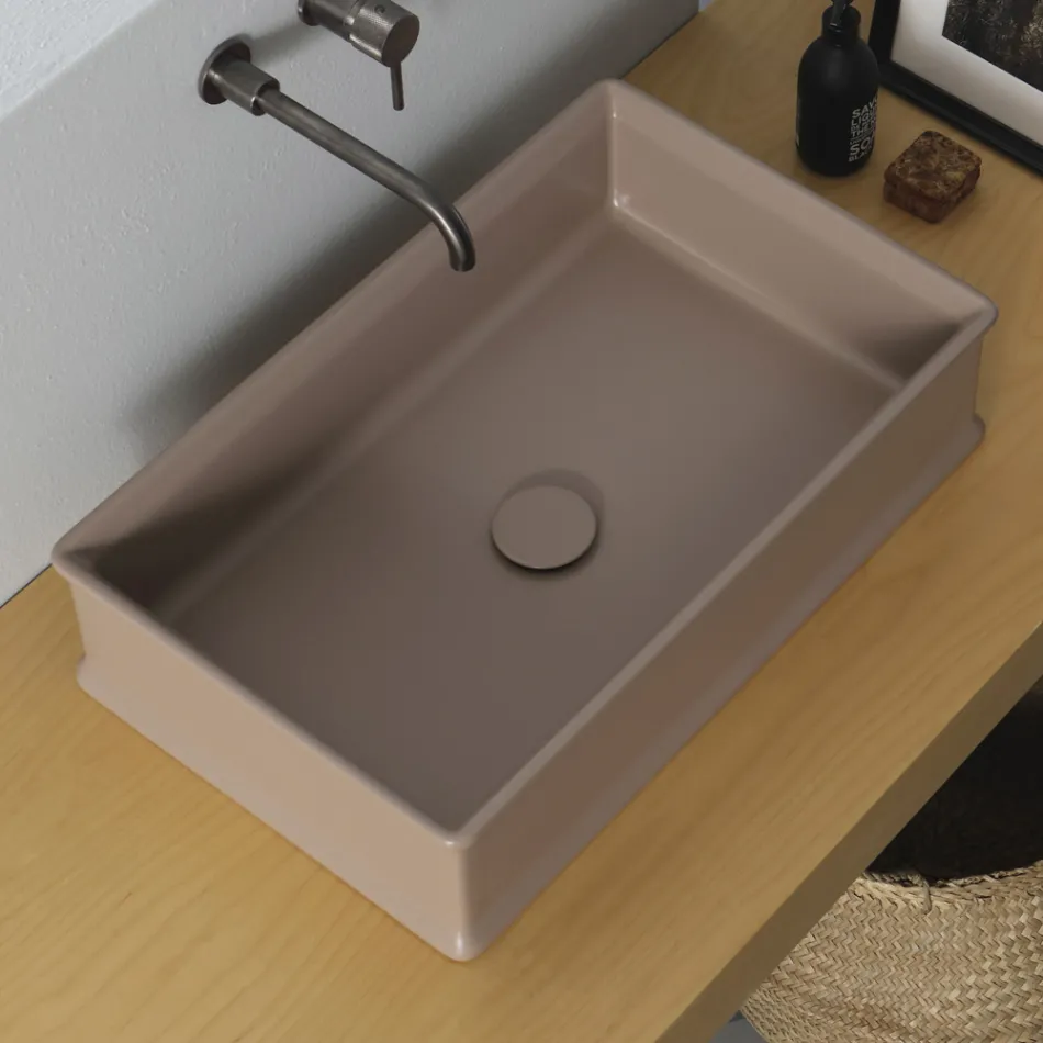 Lavabo sobre encimera rectangular de cerámica mate Made in Italy - Debora viadurini