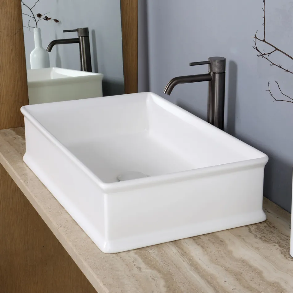 Lavabo sobre encimera rectangular de cerámica mate Made in Italy - Debora viadurini
