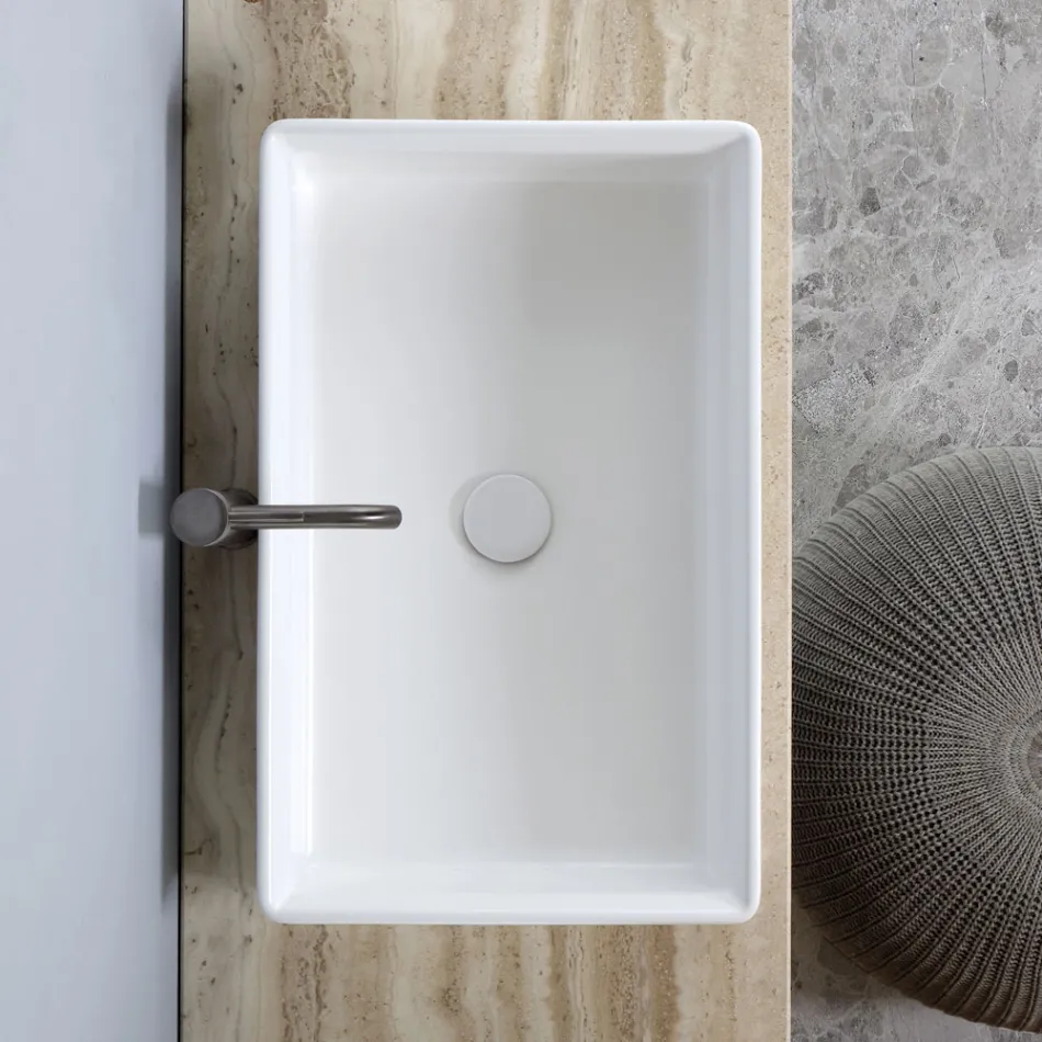 Lavabo sobre encimera rectangular de cerámica mate Made in Italy - Debora viadurini