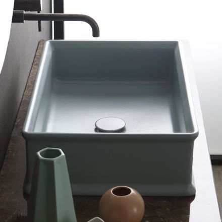 Lavabo sobre encimera rectangular de cerámica mate Made in Italy - Debora viadurini